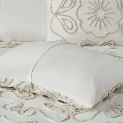 Open Box - Full/Queen 3pc Valeria Cotton Chenille Coverlet Set Ivory/Taupe