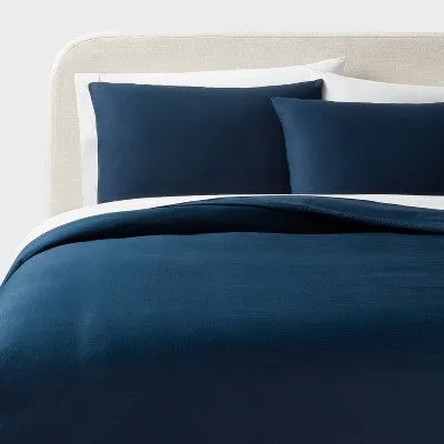 Open Box - King Mod Washed Cotton Sateen Duvet Cover and Sham Set Dark Navy - Threshold