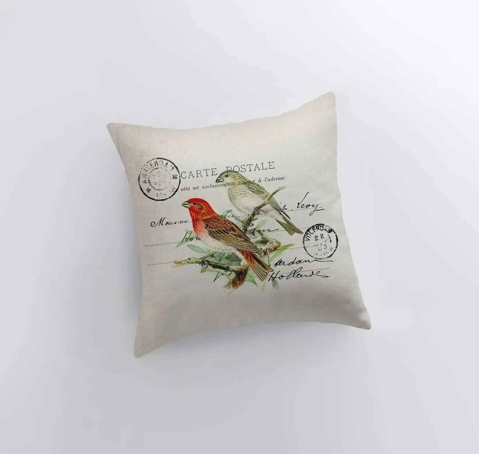 Postcard Birds | Pillow Cover | Bird Nest | Pillow | Farmhouse Decor | Home Decor | Throw Pillow | Gift for her | Cute Decor | Country Decor