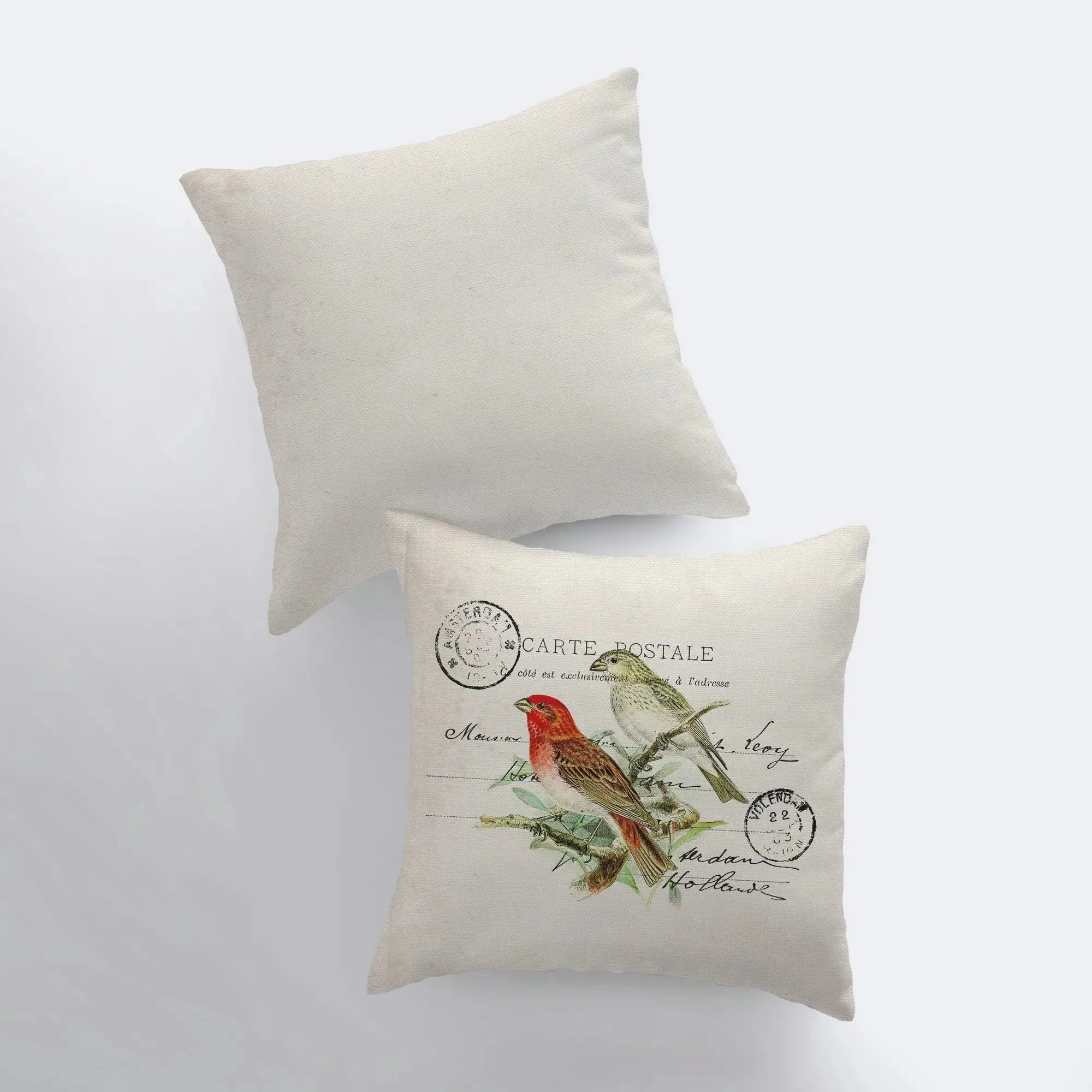 Postcard Birds | Pillow Cover | Bird Nest | Pillow | Farmhouse Decor | Home Decor | Throw Pillow | Gift for her | Cute Decor | Country Decor