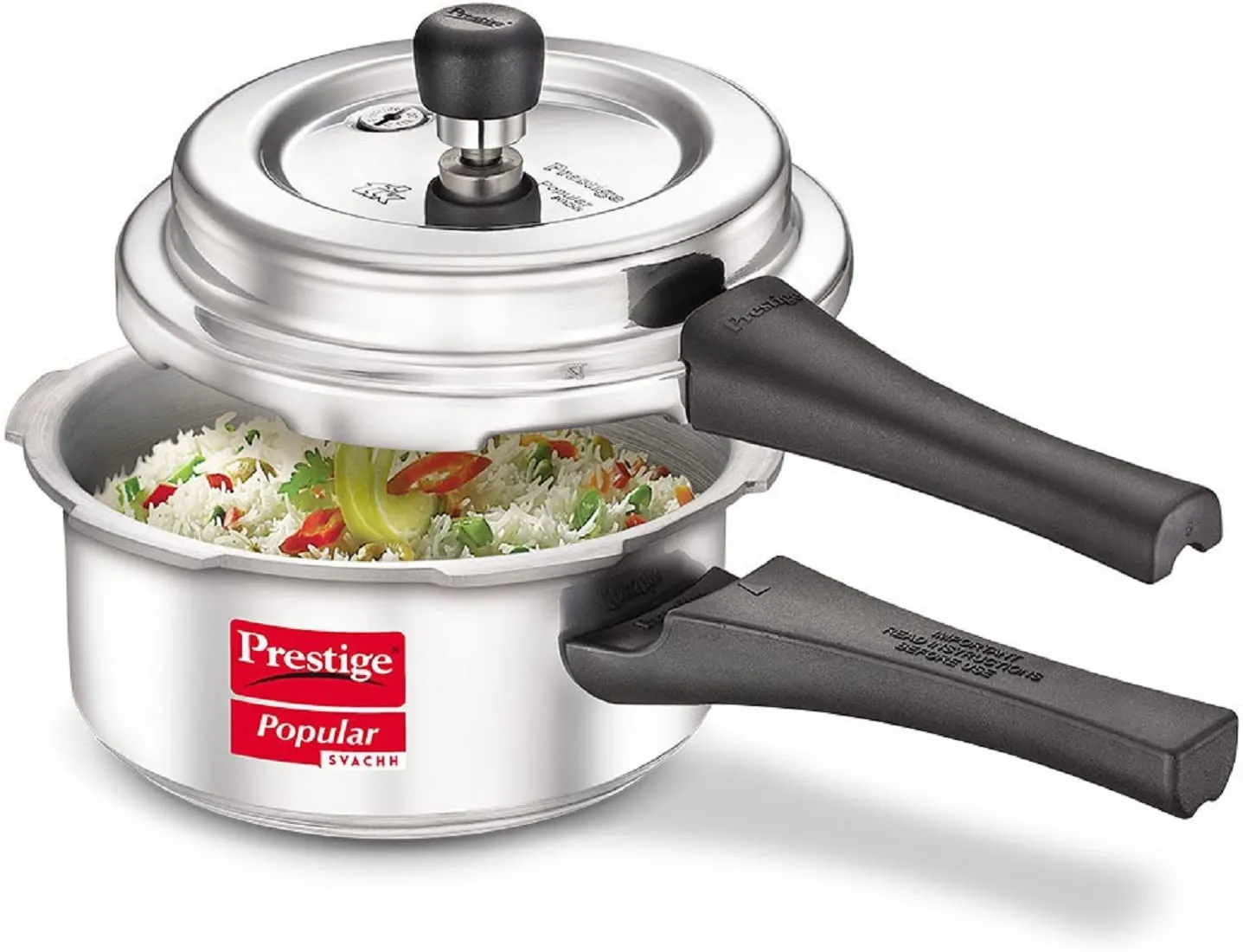 Prestige 2L Popular Svachh Aluminium Outer Lid Pressure Cooker|Ideal for 2-3 persons|Deep lid for Spillage Control|5 years warranty