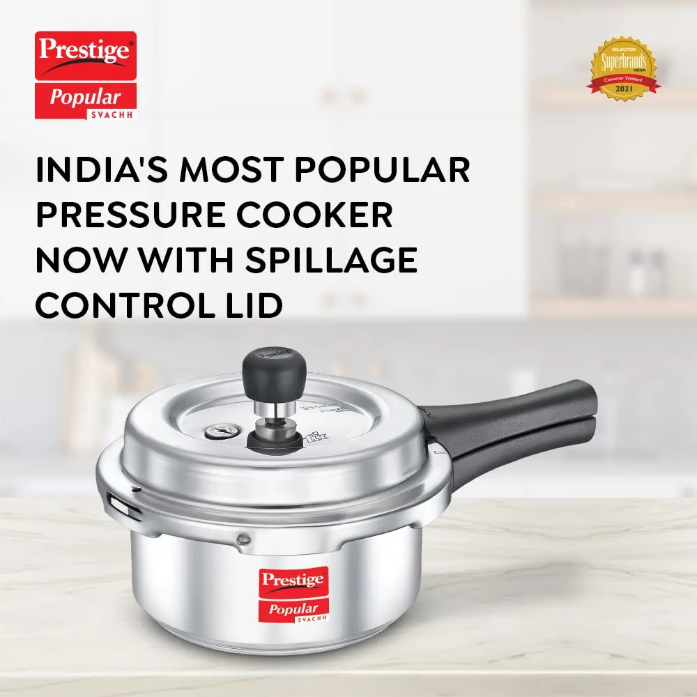 Prestige 2L Popular Svachh Aluminium Outer Lid Pressure Cooker|Ideal for 2-3 persons|Deep lid for Spillage Control|5 years warranty