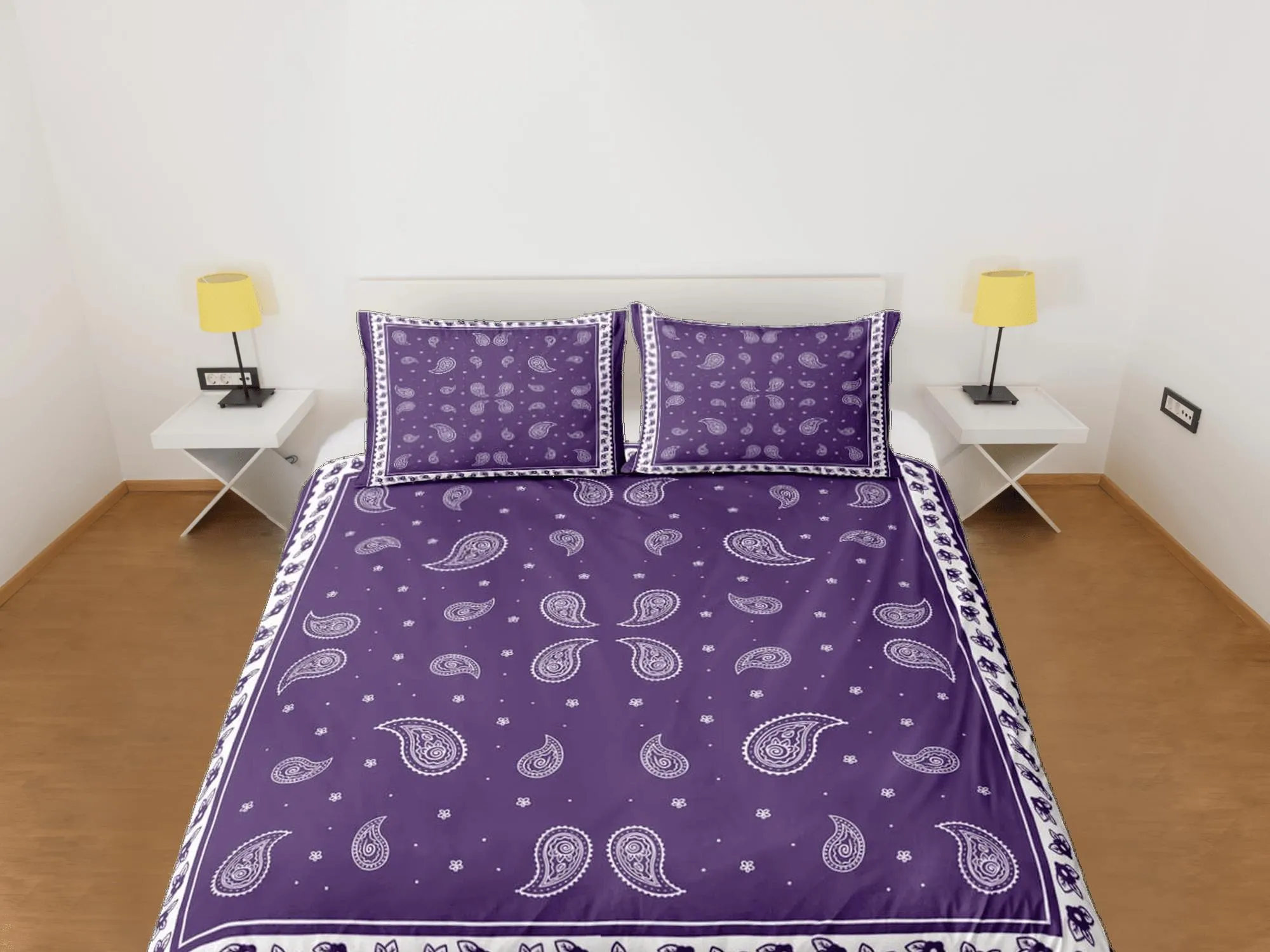 Purple bandana duvet cover set, aesthetic room decor bedding set full, king, queen size, abstract boho bedspread, luxury bed cover