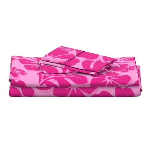 Raspberry Pinks Hawaiian Flowers Sheet Set from Surfer Bedding™️ Medium Scale