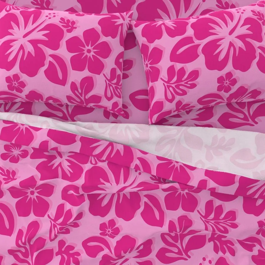 Raspberry Pinks Hawaiian Flowers Sheet Set from Surfer Bedding™️ Medium Scale