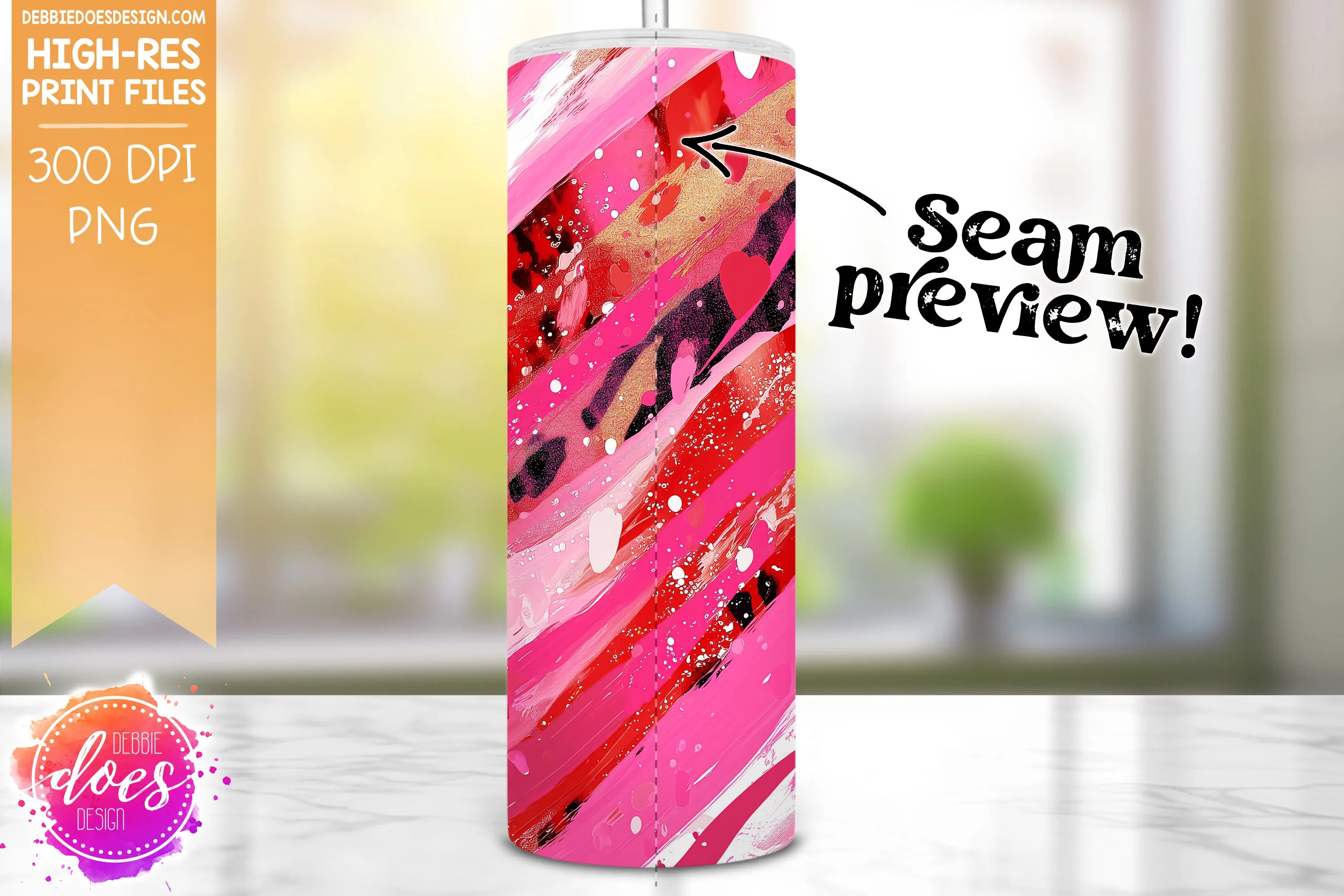 Red and Hot Pink Leopard Brush Strokes Seamless Tumbler - Sublimation/Printable Design