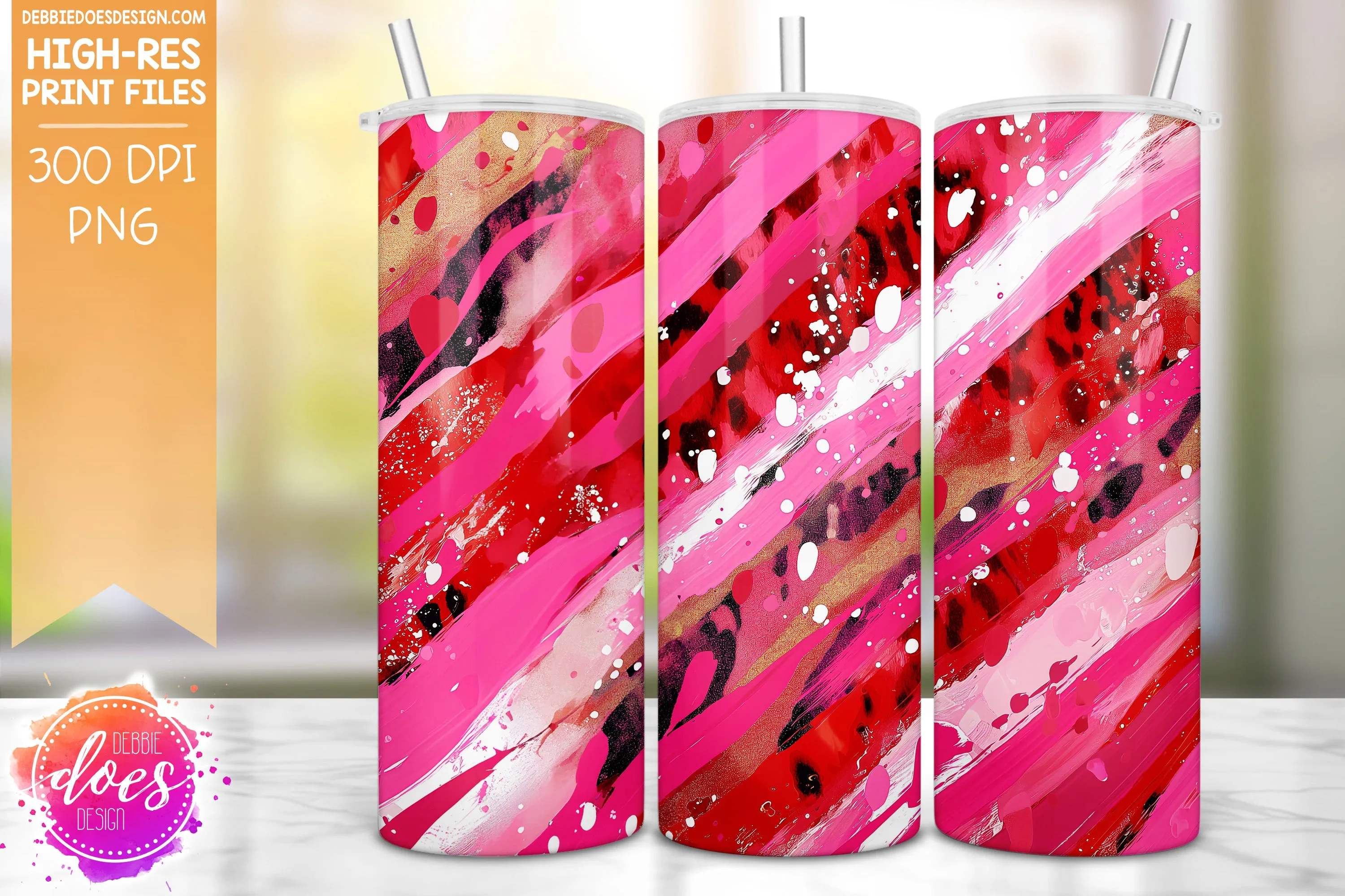 Red and Hot Pink Leopard Brush Strokes Seamless Tumbler - Sublimation/Printable Design