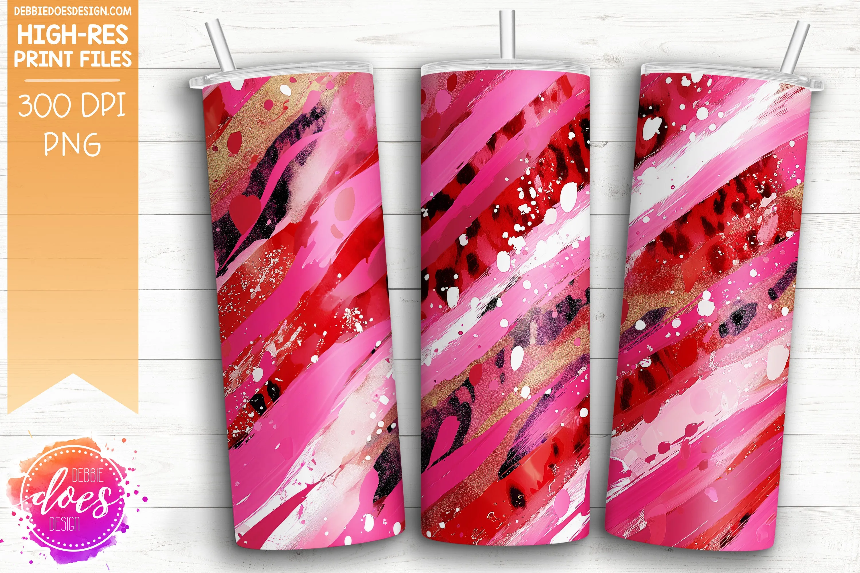 Red and Hot Pink Leopard Brush Strokes Seamless Tumbler - Sublimation/Printable Design