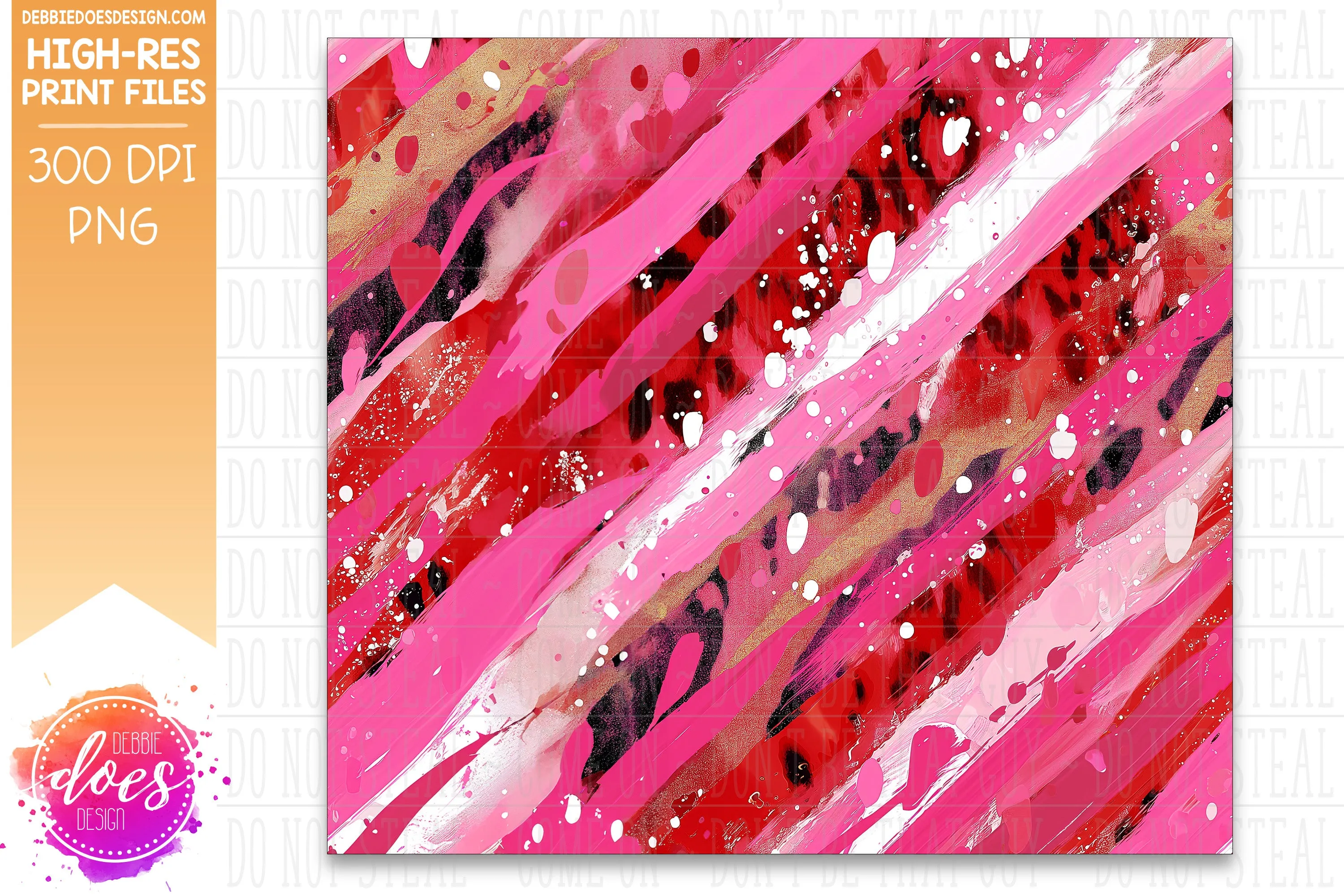 Red and Hot Pink Leopard Brush Strokes Seamless Tumbler - Sublimation/Printable Design