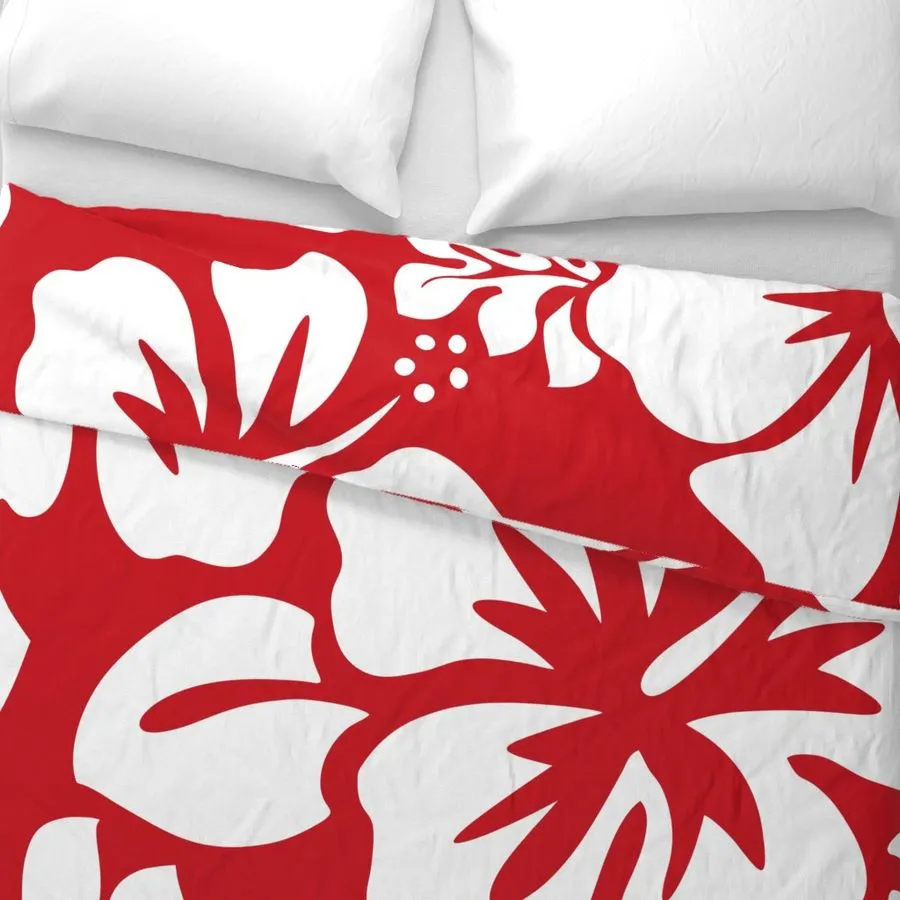 Red and White Hibiscus and Hawaiian Flowers Duvet Cover -Large Scale