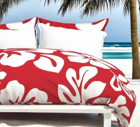 Red and White Hibiscus and Hawaiian Flowers Duvet Cover -Large Scale