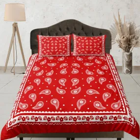 Red bandana paisley duvet cover set, aesthetic room decor bedding set full, king, queen size, abstract boho bedspread, luxury bed cover