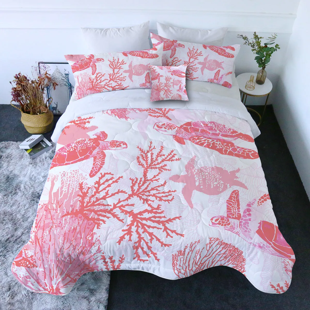 Red Coral Wonders Quilt Set