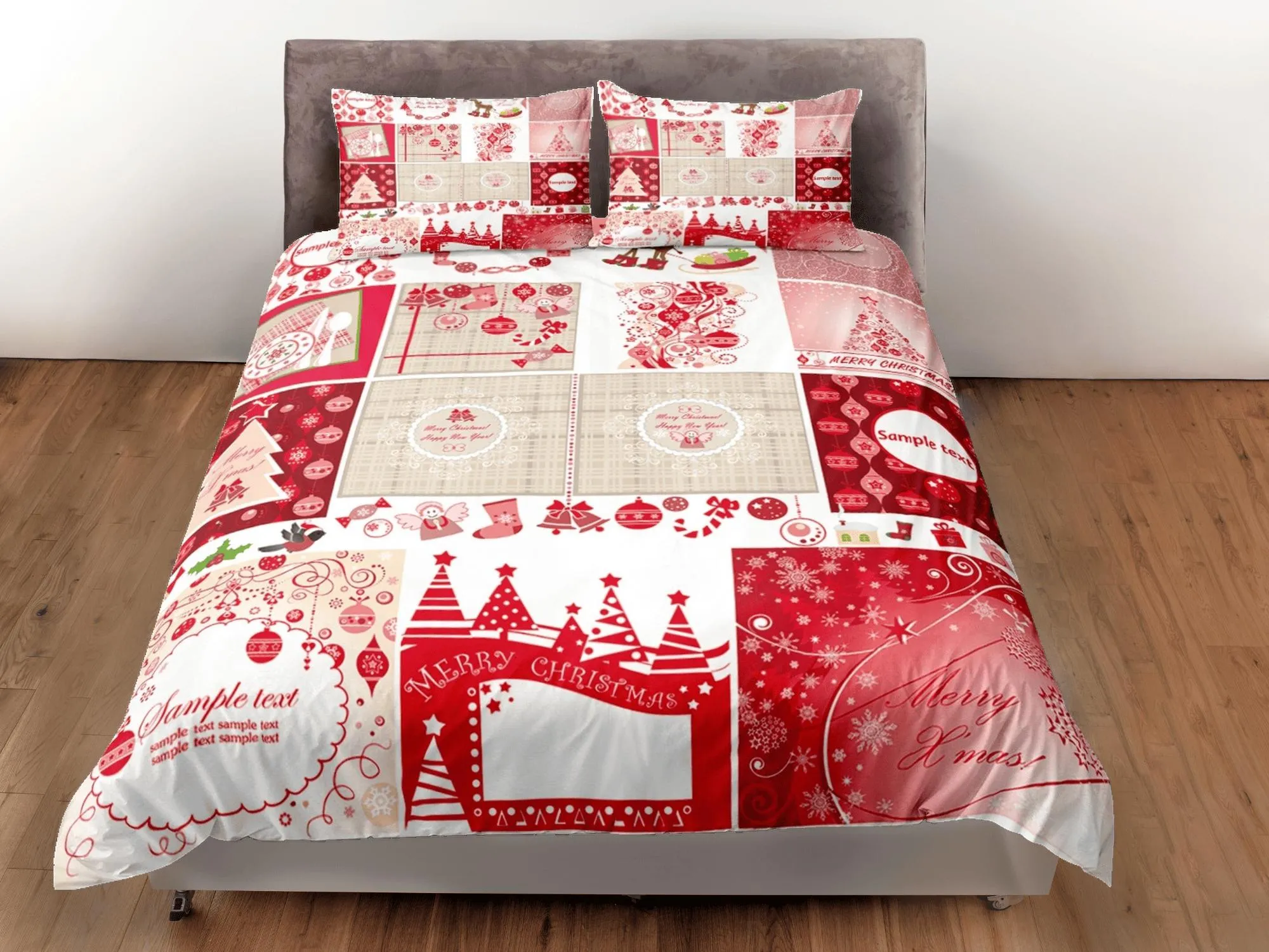 Red patchwork Christmas bedding & pillowcase holiday gift duvet cover king queen full twin toddler bedding baby Christmas farmhouse decor