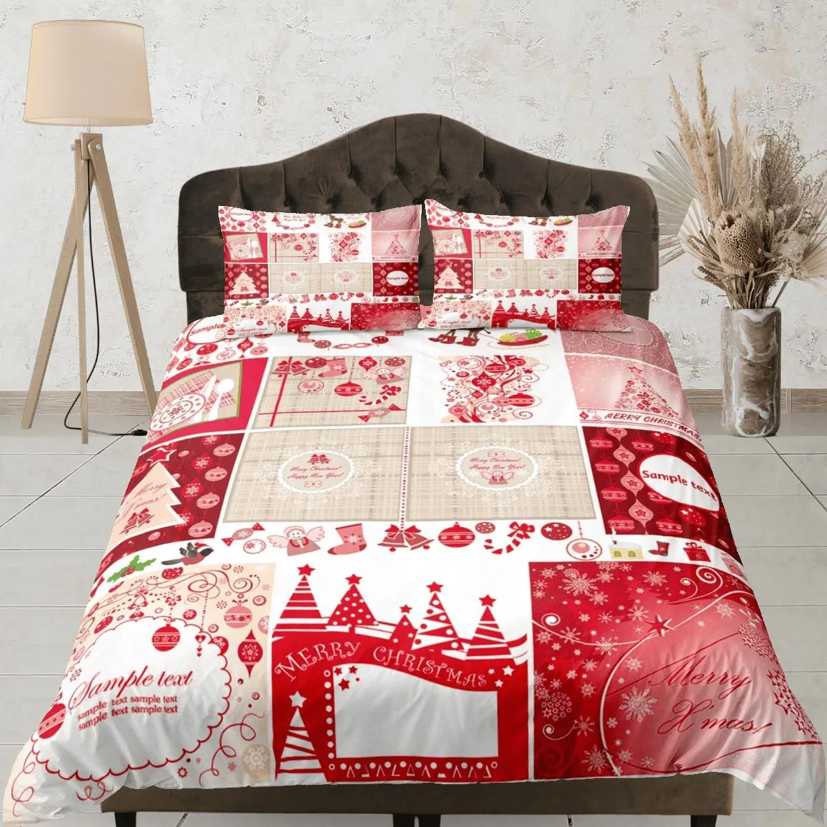 Red patchwork Christmas bedding & pillowcase holiday gift duvet cover king queen full twin toddler bedding baby Christmas farmhouse decor