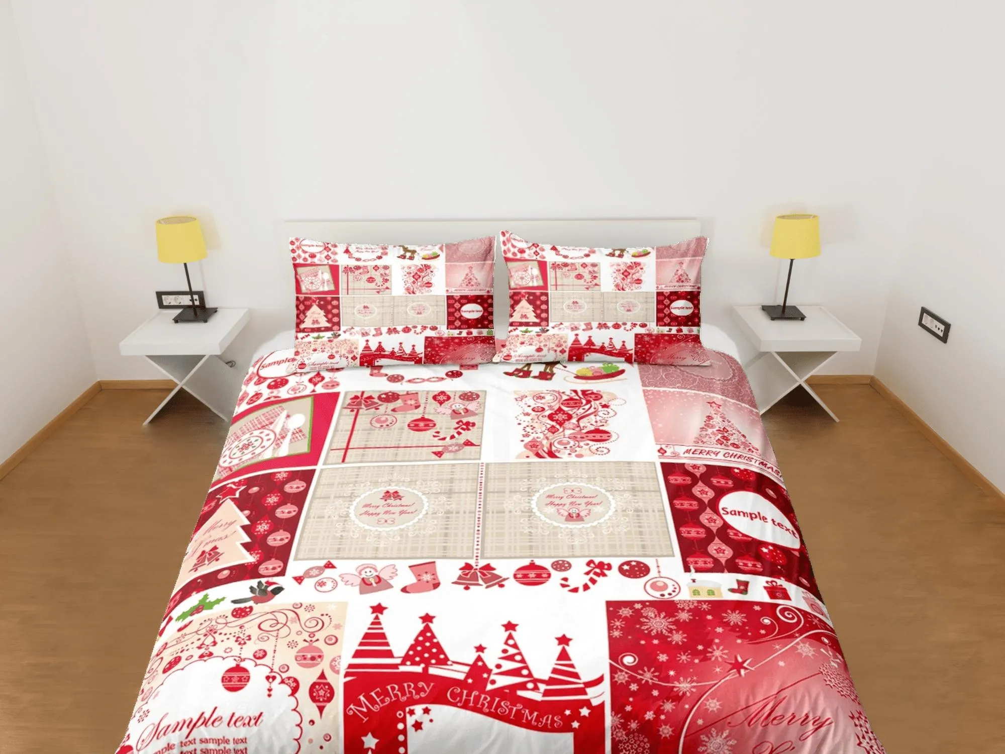 Red patchwork Christmas bedding & pillowcase holiday gift duvet cover king queen full twin toddler bedding baby Christmas farmhouse decor