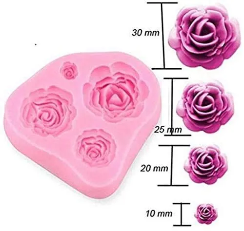 RKPM HOMES Roses Flower Silicone Cake Mold Chocolate Sugarcraft Decorating Fondant Fimo Tools 4 Size Pink Pack of 1 Mold Size - 7 X 6.5 X 1.5 Cm