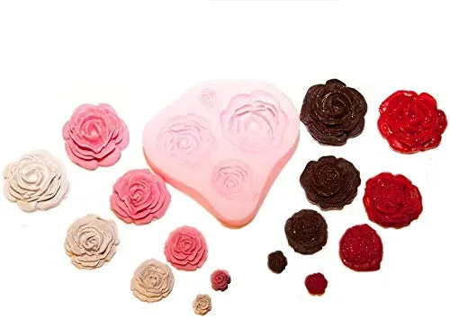 RKPM HOMES Roses Flower Silicone Cake Mold Chocolate Sugarcraft Decorating Fondant Fimo Tools 4 Size Pink Pack of 1 Mold Size - 7 X 6.5 X 1.5 Cm