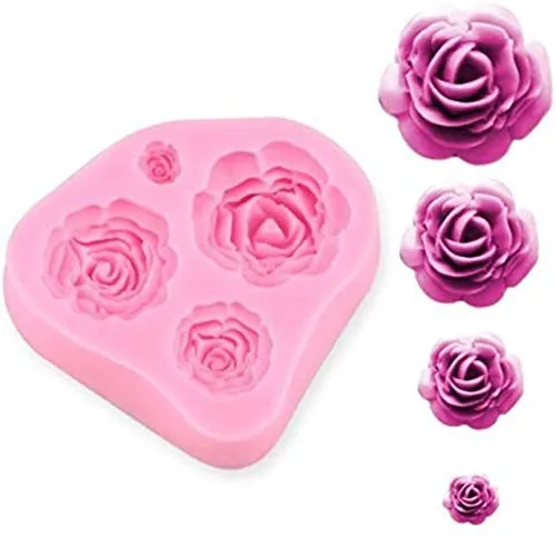 RKPM HOMES Roses Flower Silicone Cake Mold Chocolate Sugarcraft Decorating Fondant Fimo Tools 4 Size Pink Pack of 1 Mold Size - 7 X 6.5 X 1.5 Cm