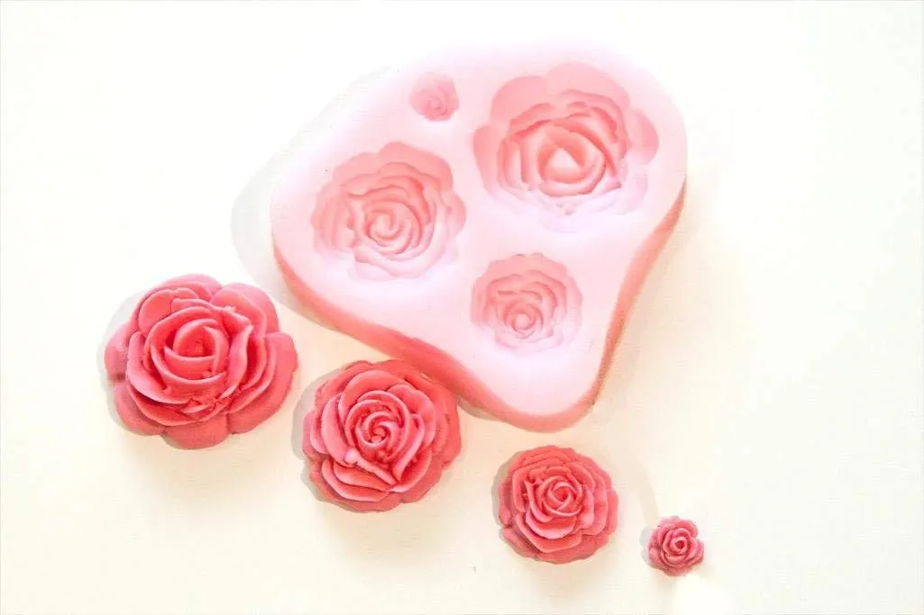 RKPM HOMES Roses Flower Silicone Cake Mold Chocolate Sugarcraft Decorating Fondant Fimo Tools 4 Size Pink Pack of 1 Mold Size - 7 X 6.5 X 1.5 Cm