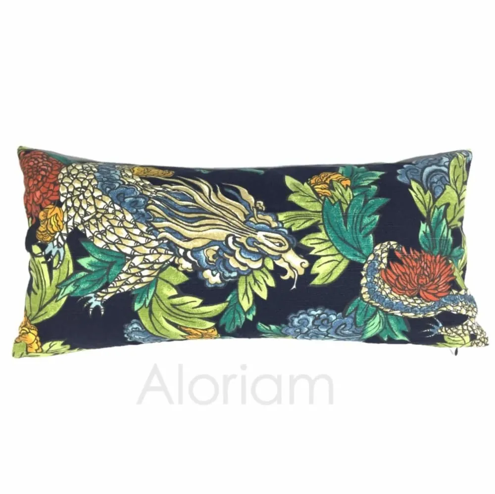 Robert Allen Dwell Studio Ming Dragon Chinoiserie Pillow Cover in Admiral Blue