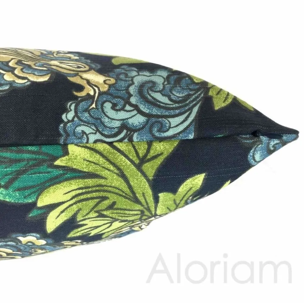 Robert Allen Dwell Studio Ming Dragon Chinoiserie Pillow Cover in Admiral Blue