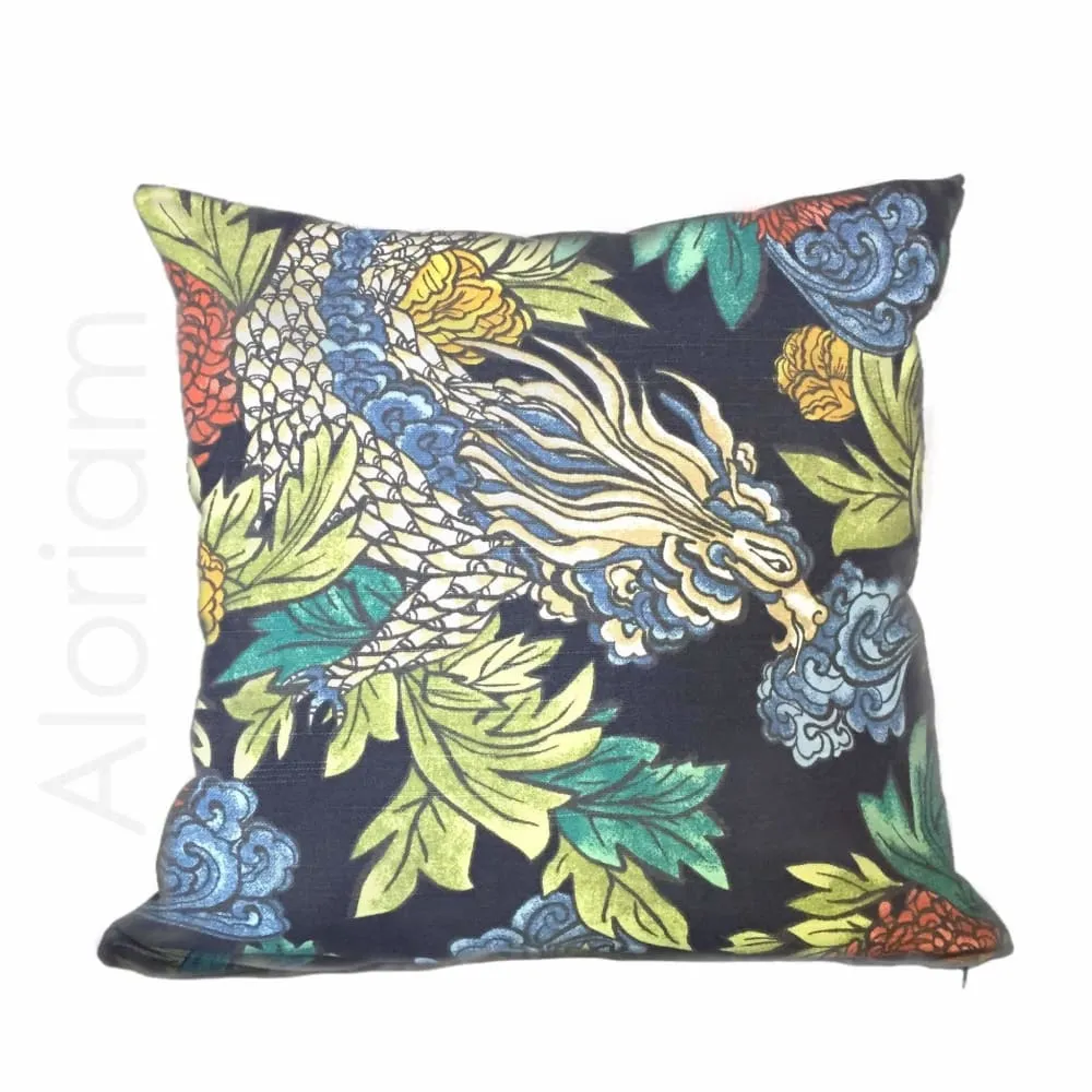 Robert Allen Dwell Studio Ming Dragon Chinoiserie Pillow Cover in Admiral Blue