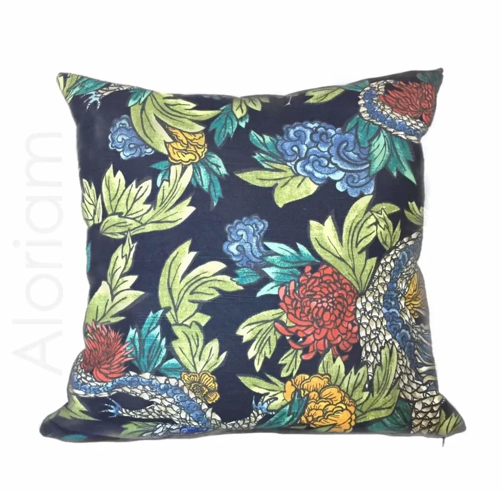 Robert Allen Dwell Studio Ming Dragon Chinoiserie Pillow Cover in Admiral Blue