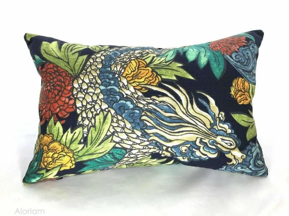 Robert Allen Dwell Studio Ming Dragon Chinoiserie Pillow Cover in Admiral Blue