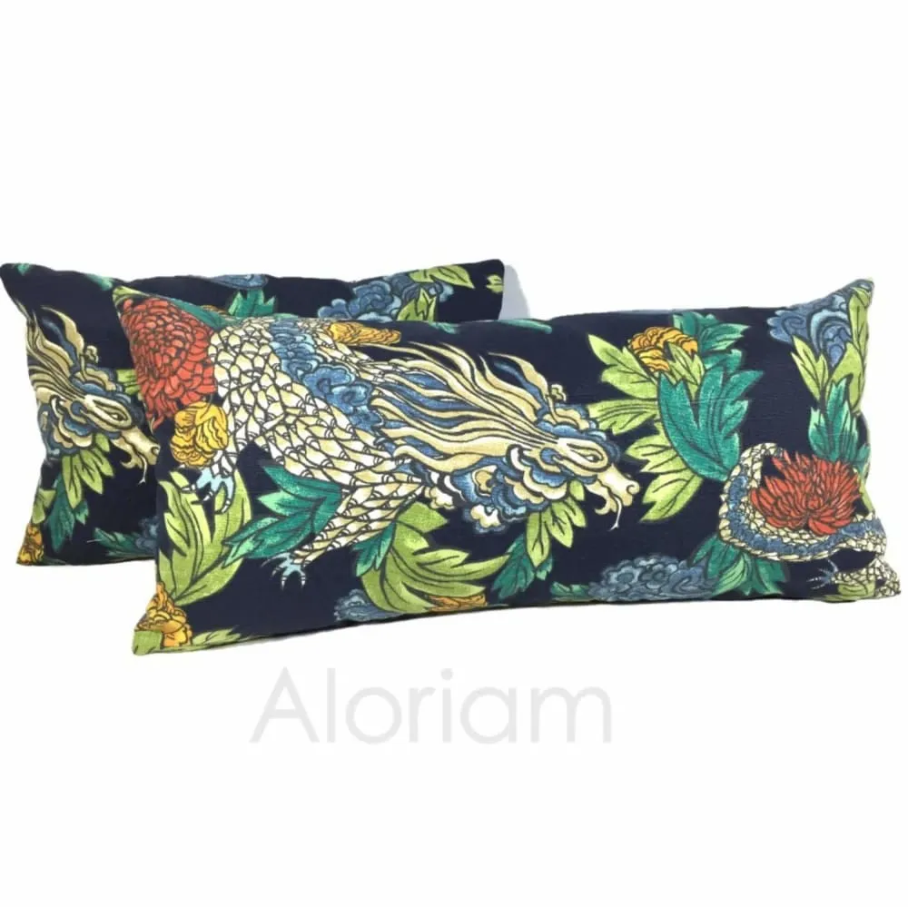 Robert Allen Dwell Studio Ming Dragon Chinoiserie Pillow Cover in Admiral Blue