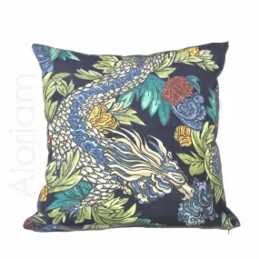 Robert Allen Dwell Studio Ming Dragon Chinoiserie Pillow Cover in Admiral Blue