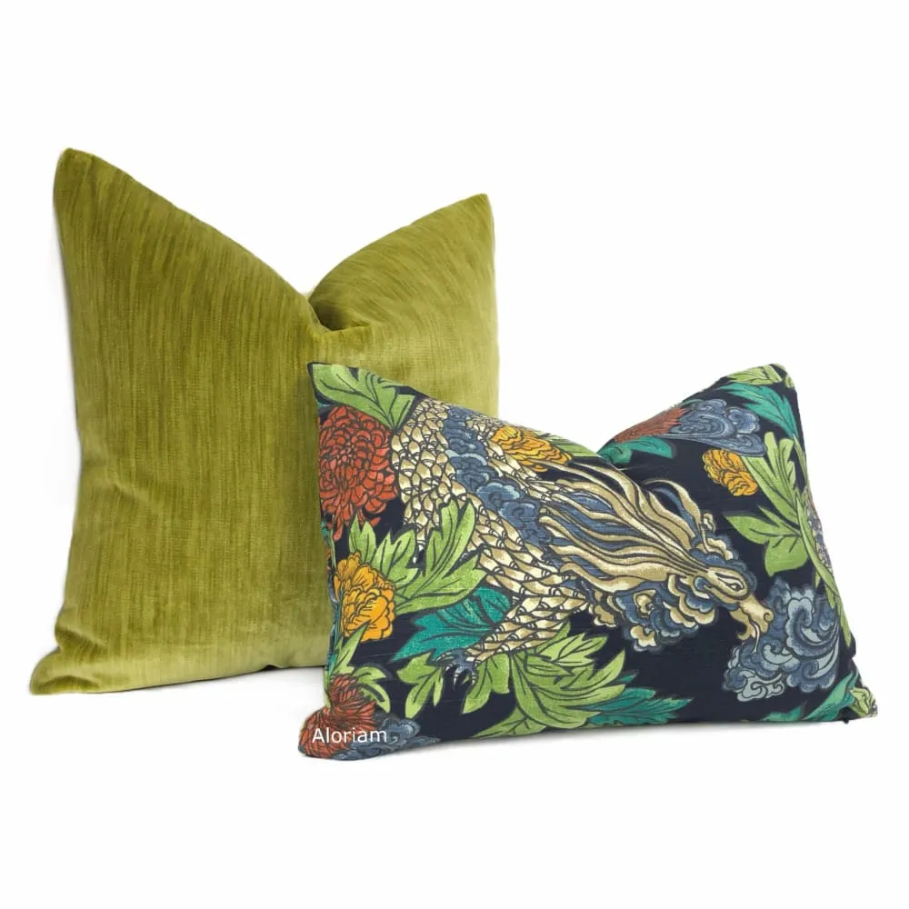 Robert Allen Dwell Studio Ming Dragon Chinoiserie Pillow Cover in Admiral Blue