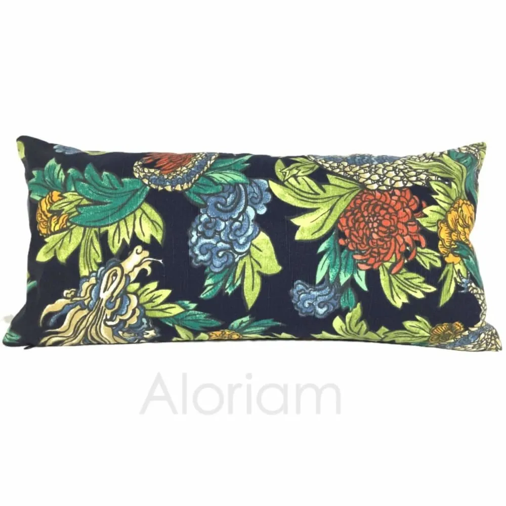 Robert Allen Dwell Studio Ming Dragon Chinoiserie Pillow Cover in Admiral Blue