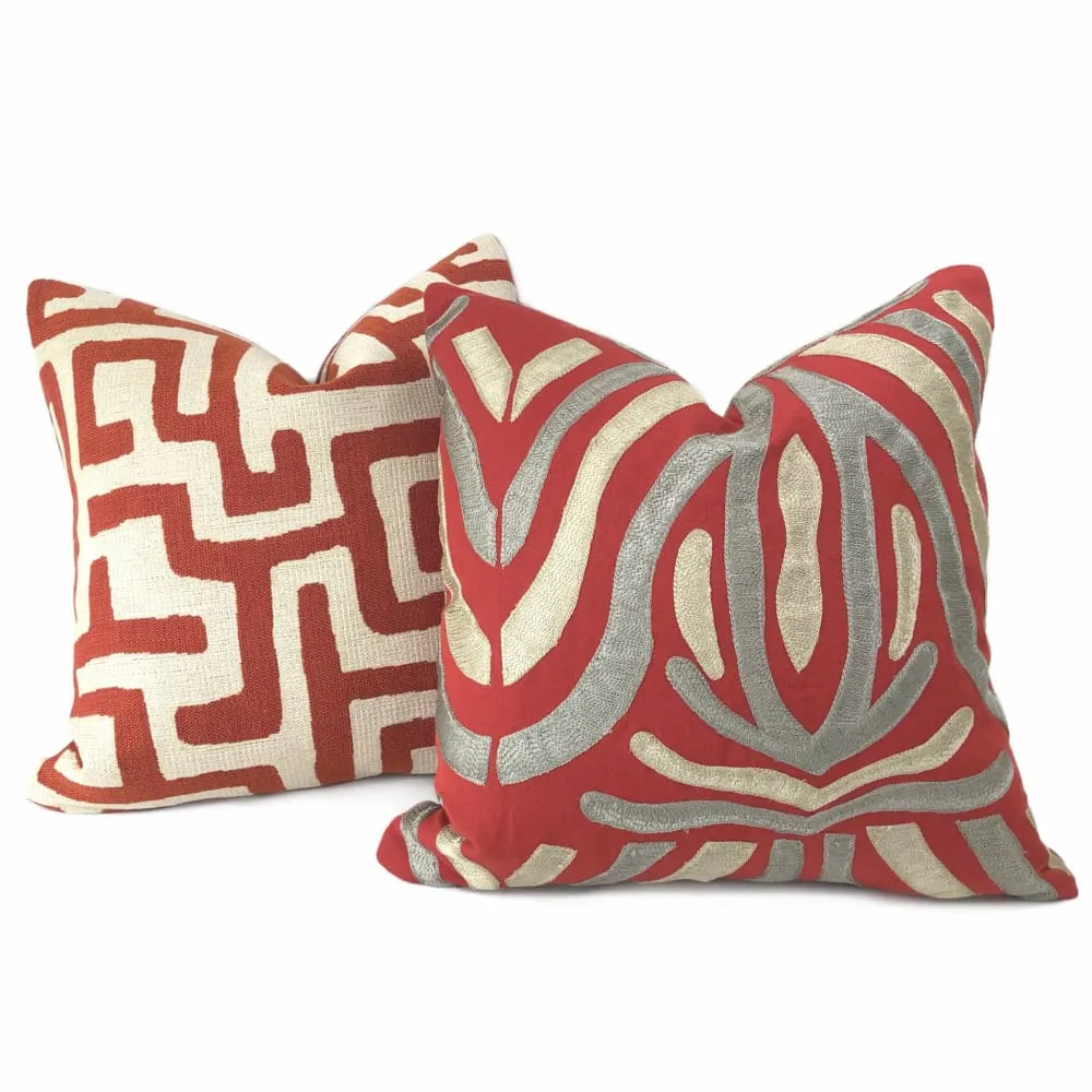 Robert Allen Maze Along Saffron Orange Ivory Ethnic Tribal Geometric Pillow Cover