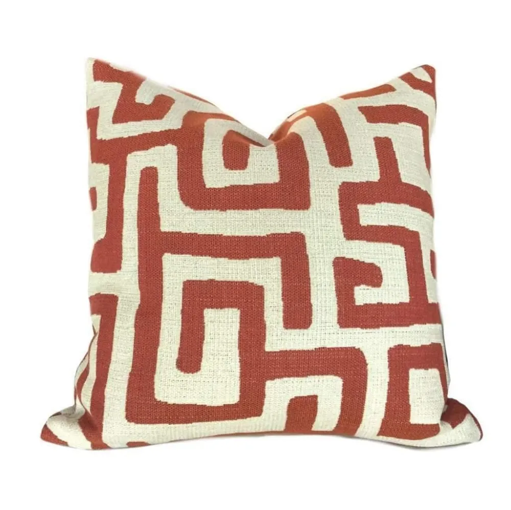 Robert Allen Maze Along Saffron Orange Ivory Ethnic Tribal Geometric Pillow Cover