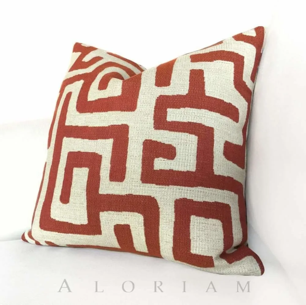 Robert Allen Maze Along Saffron Orange Ivory Ethnic Tribal Geometric Pillow Cover