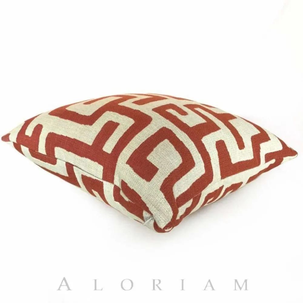 Robert Allen Maze Along Saffron Orange Ivory Ethnic Tribal Geometric Pillow Cover