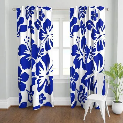 Royal Blue Hawaiian Flowers on White Sheet Set from Surfer Bedding™️ Large Scale