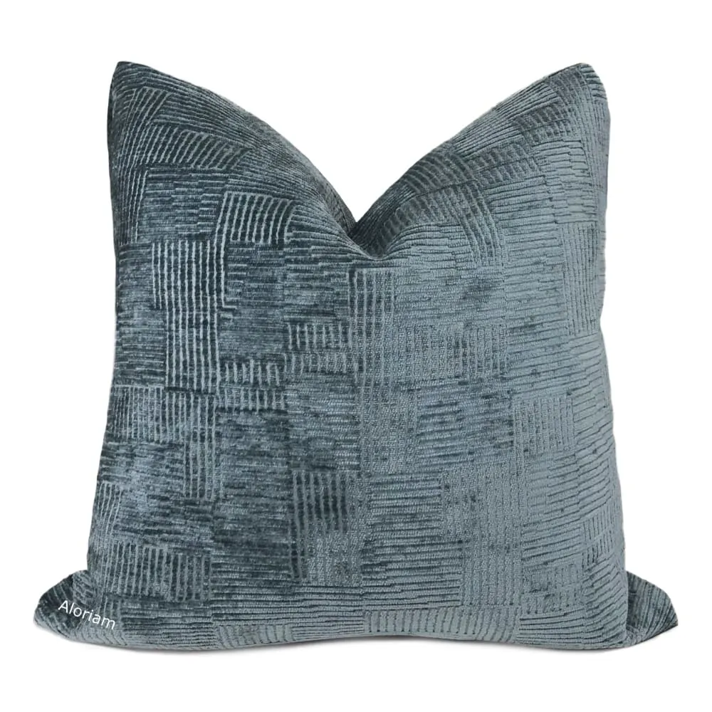 Samuel Indigo Blue Crosshatch Textured Chenille Pillow Cover