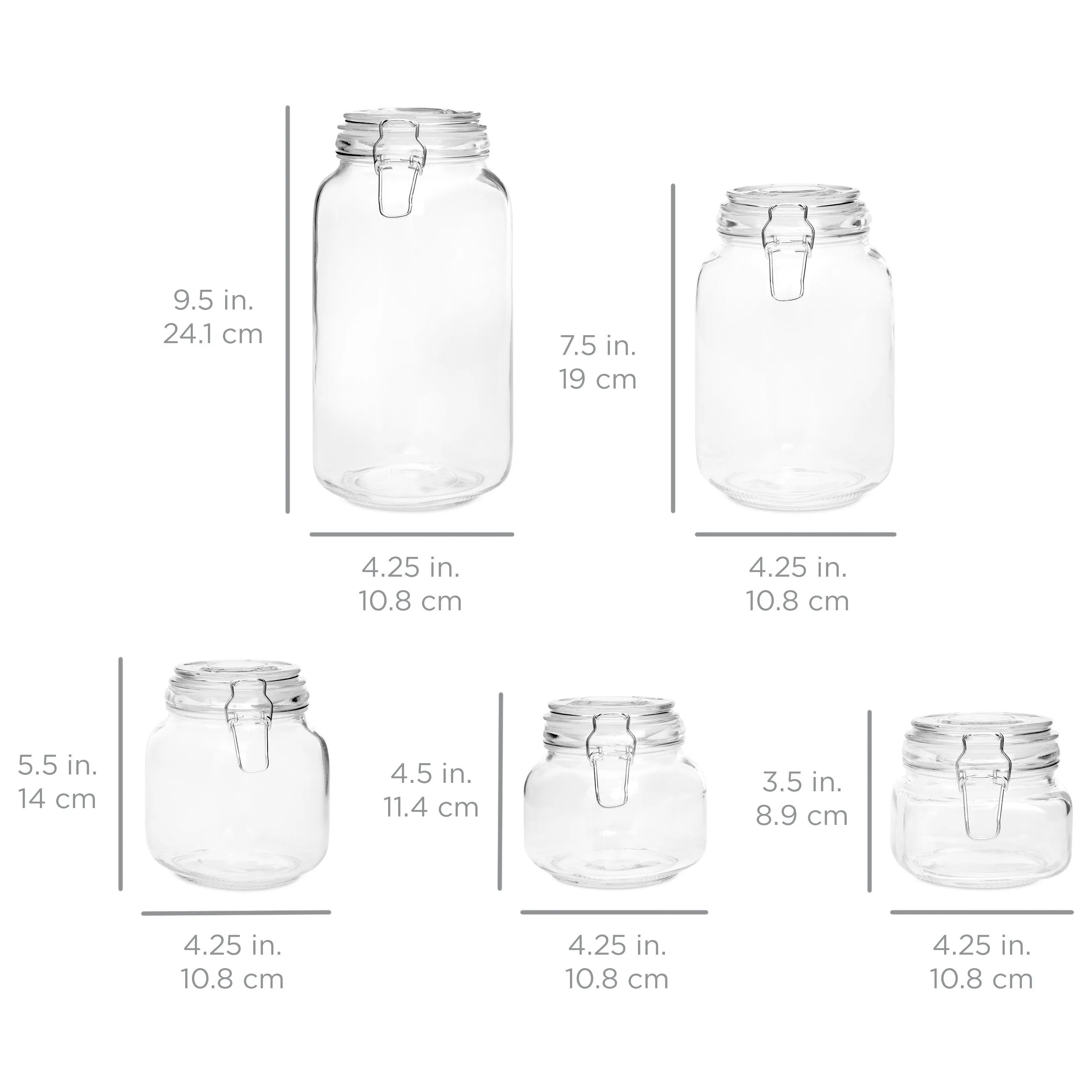 Set of 5 Glass Mason Jars w/ Clip-Top, 10 Stickers, Chalk - Clear