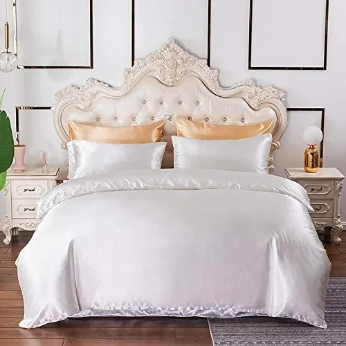 Silky Duvet Cover Set White  Luxurious Quilt Cover