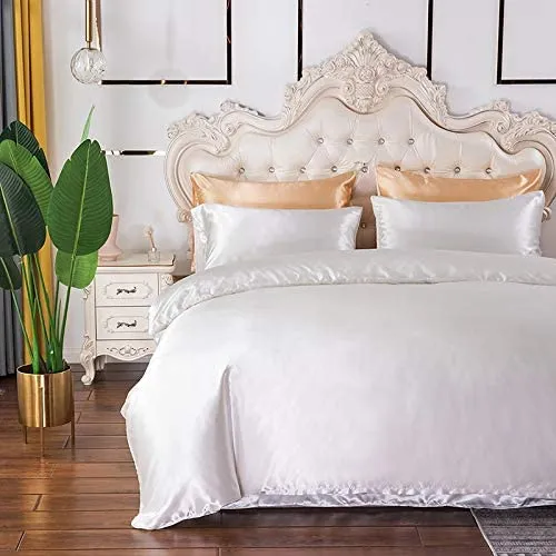 Silky Duvet Cover Set White  Luxurious Quilt Cover