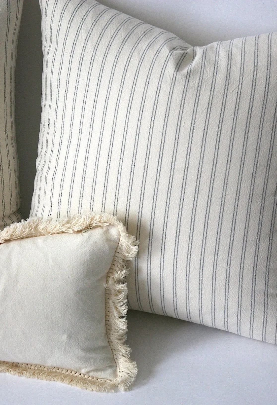 Simple Cream Linen Pillow Cover with Ivory Pom poms or Cream fringe