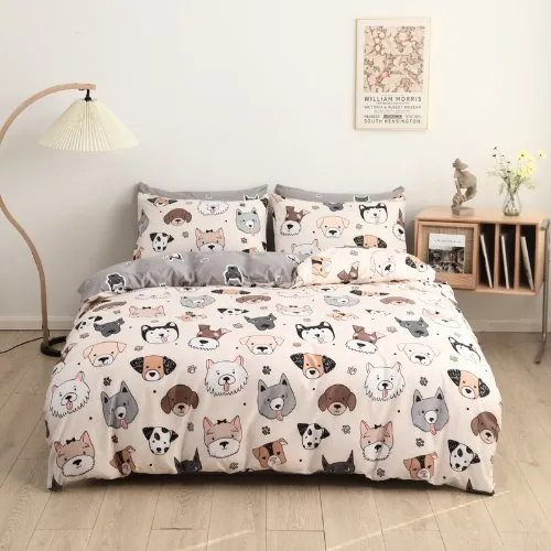 Single size 4 pieces, brown cute dogs design.