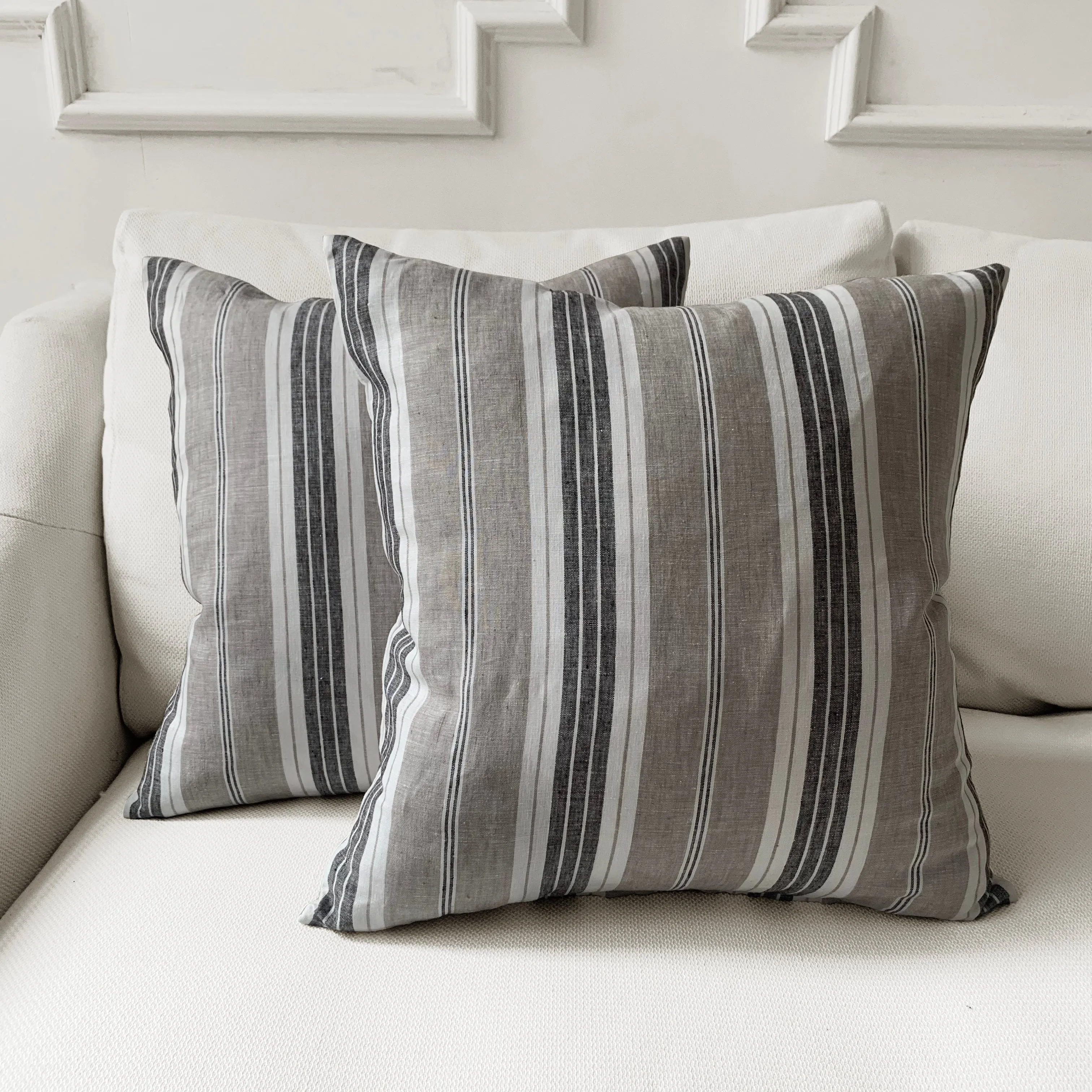 Slate 100% Linen Striped Throw Pillow Cover 20x20