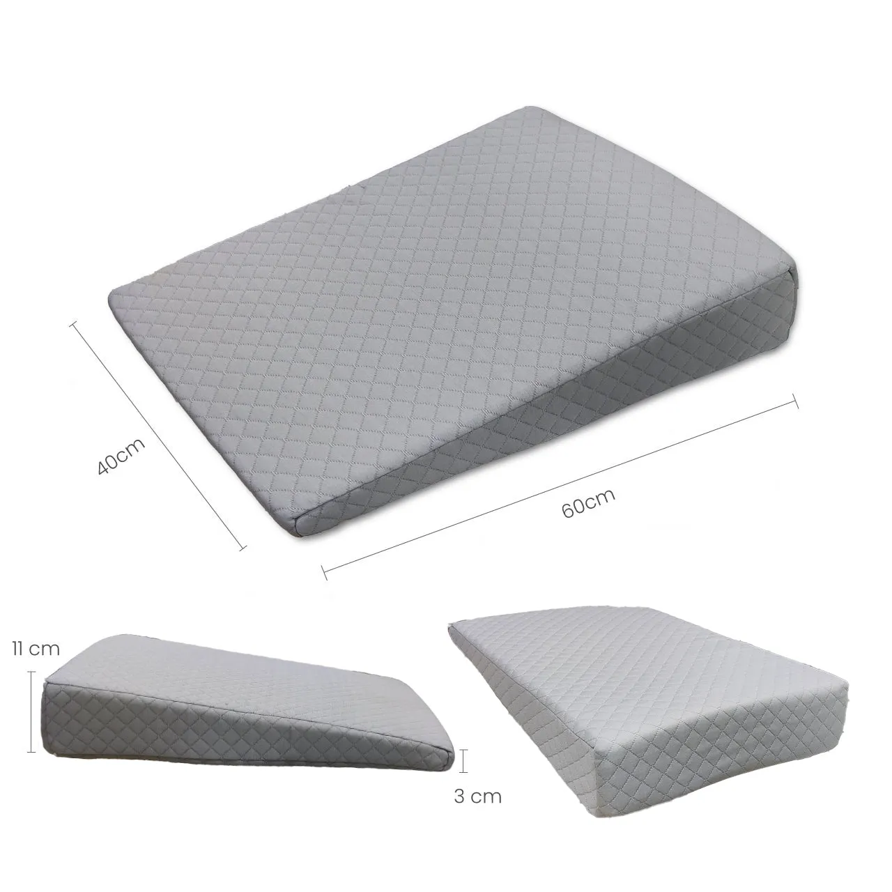 Smooth Wedge Memory Foam Pillow for babies  40x60cm (11x3) Grey