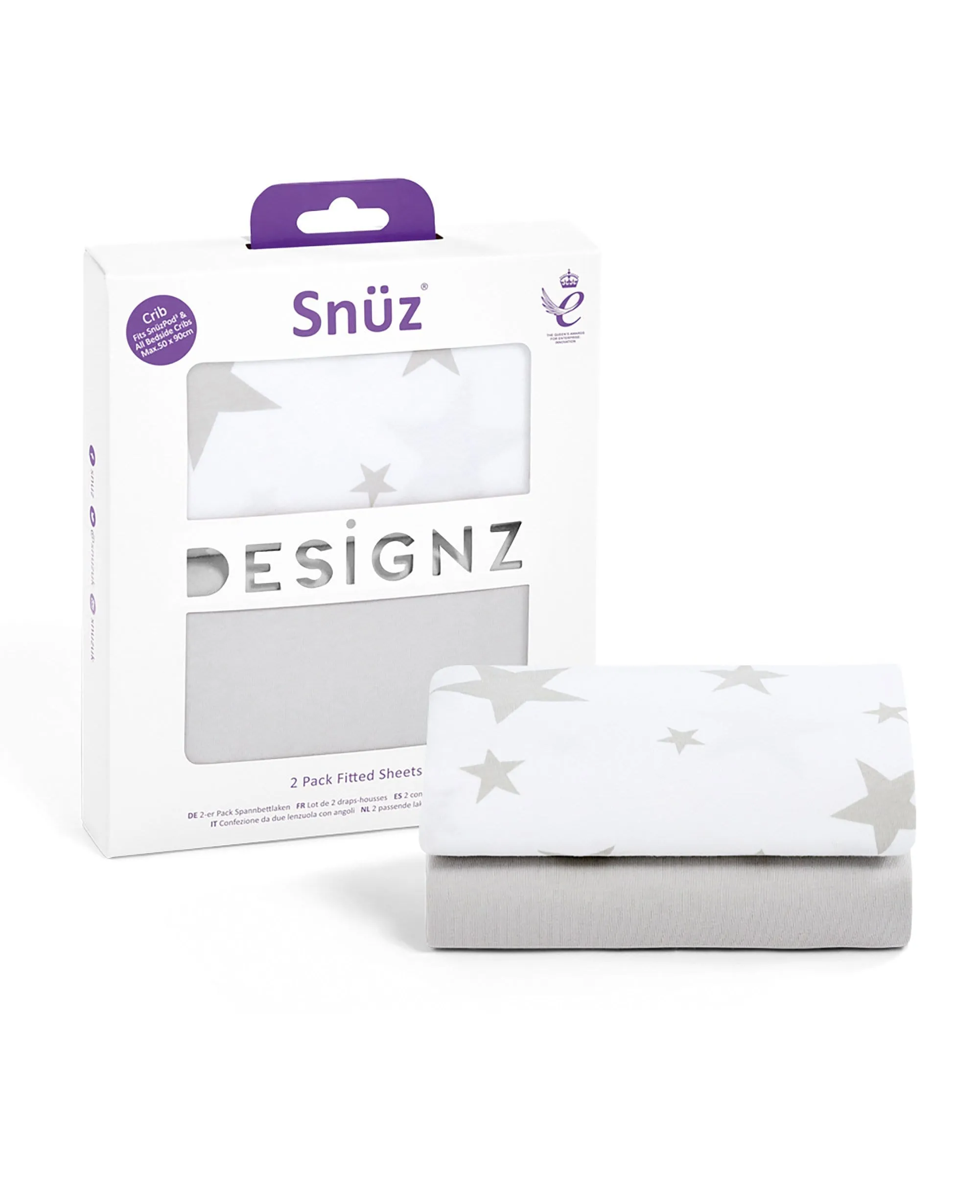 Snuz Fitted Crib Sheets 2 Pack - Grey Star