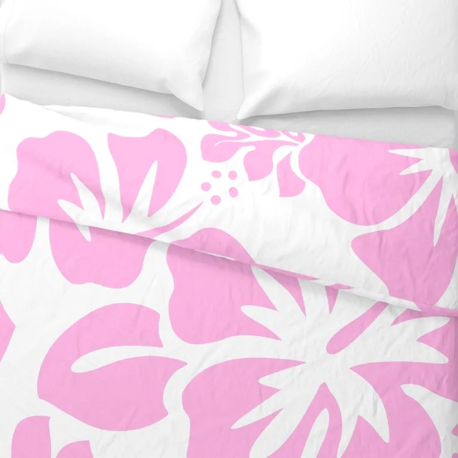 Soft Pink Hawaiian Hibiscus Flowers on White Duvet Cover -Large Scale