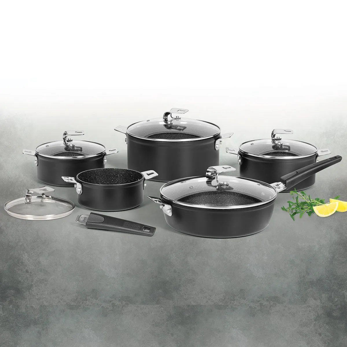 Starfrit® The Rock - Space-Saving 12-Piece Set with Detachable Handle