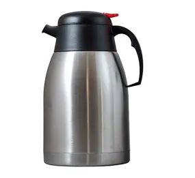 Stemorbit Deuralux Sleek 2000ml , Premium Steel Vacuum Flask for Tea/Coffee 2 litres with Handle and Push Button for Pouring (24 Hours Cold-12 Hours Hot) Silver